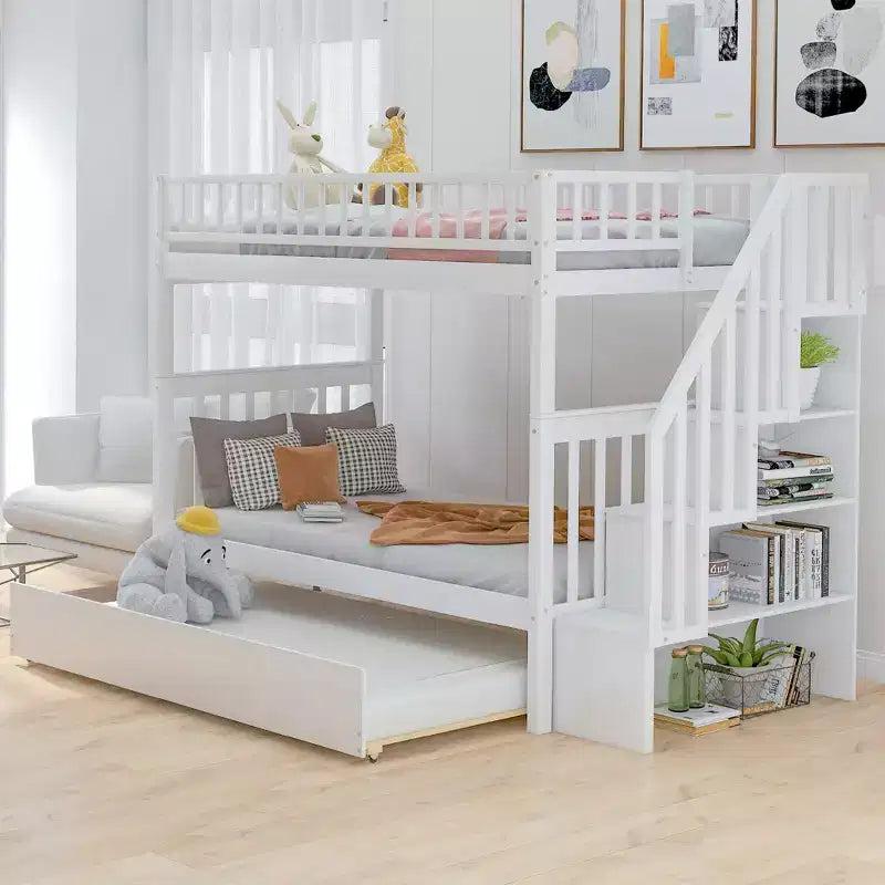 Whisen lit superposé en bois avec lit gigogne et escalier de rangement