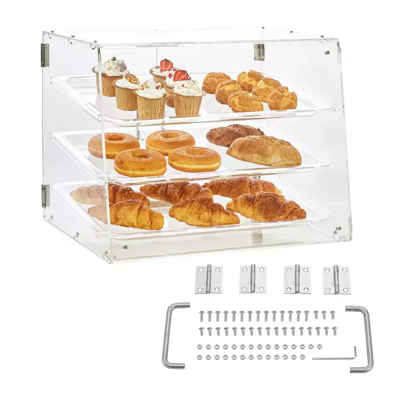 Vitrine à pâtisseries VEVOR, vitrine de boulangerie commerciale à 3 niveaux pour comptoir, boîte de présentation en acrylique avec accès par porte arrière, 52,6 x 36,1 x 41,4 cm