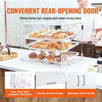 Vitrine à pâtisserie VEVOR, vitrine commerciale de comptoir à 3 niveaux pour boulangerie, présentoir en acrylique avec accès par porte arrière, 20,7x14,2x16,3 po