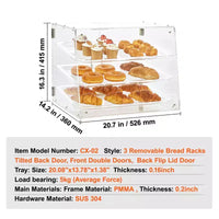 Vitrine à pâtisserie VEVOR, vitrine commerciale de comptoir à 3 niveaux pour boulangerie, présentoir en acrylique avec accès par porte arrière, 20,7x14,2x16,3 po