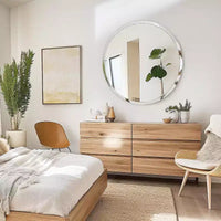 Miroir de salle de bain rond sans cadre pour lavabo avec bords biseautés - Miroir mural circulaire pour salle de bain et coiffeuse, look élégant et simple