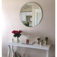 Miroir de salle de bain rond sans cadre pour lavabo avec bords biseautés - Miroir mural circulaire pour salle de bain et coiffeuse, look élégant et simple