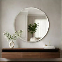 Miroir de salle de bain rond sans cadre pour lavabo avec bords biseautés - Miroir mural circulaire pour salle de bain et coiffeuse, look élégant et simple