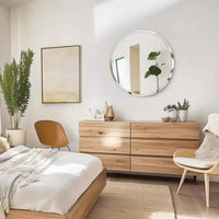 Miroir de salle de bain rond sans cadre pour lavabo avec bords biseautés - Miroir mural circulaire pour salle de bain et coiffeuse, look élégant et simple