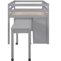 Lit mezzanine jumeau/double avec bureau coulissant et 4 tiroirs, cadre de lit mezzanine bas en bois avec étagères - ModernLuxe