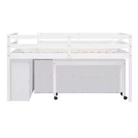 Lit mezzanine jumeau/double avec bureau coulissant et 4 tiroirs, cadre de lit mezzanine bas en bois avec étagères - ModernLuxe