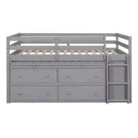 Lit mezzanine jumeau/double avec bureau coulissant et 4 tiroirs, cadre de lit mezzanine bas en bois avec étagères - ModernLuxe