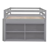 Lit mezzanine jumeau/double avec bureau coulissant et 4 tiroirs, cadre de lit mezzanine bas en bois avec étagères - ModernLuxe