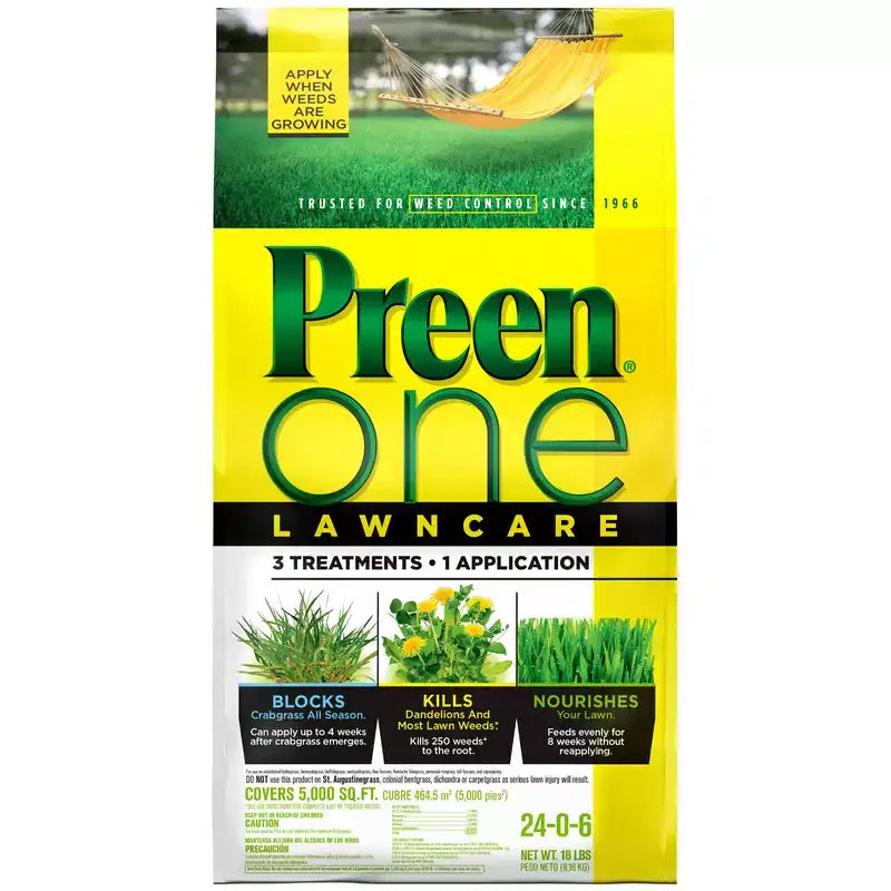 Preen One Engrais désherbant et nourrissant pour pelouse, pour tous les gazons, 5000 pi²