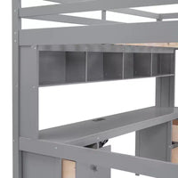 Lit mezzanine Whisen 78,4 L x 57,6 l po taille Full avec bureau, armoires, tiroirs et plateau de chevet, station de recharge intégrée, rangement multiple