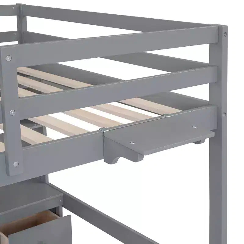 Lit mezzanine Whisen 78,4 L x 57,6 l po taille Full avec bureau, armoires, tiroirs et plateau de chevet, station de recharge intégrée, rangement multiple