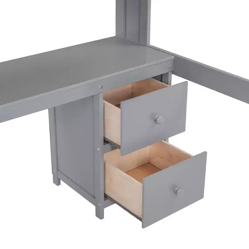 Lit mezzanine Whisen 78,4 L x 57,6 l po taille Full avec bureau, armoires, tiroirs et plateau de chevet, station de recharge intégrée, rangement multiple