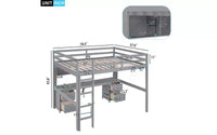 Lit mezzanine Whisen 78,4 L x 57,6 l po taille Full avec bureau, armoires, tiroirs et plateau de chevet, station de recharge intégrée, rangement multiple