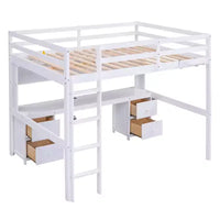 Lit mezzanine Whisen 78,4 L x 57,6 l po taille Full avec bureau, armoires, tiroirs et plateau de chevet, station de recharge intégrée, rangement multiple