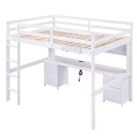 Lit mezzanine Whisen 78,4 L x 57,6 l po taille Full avec bureau, armoires, tiroirs et plateau de chevet, station de recharge intégrée, rangement multiple