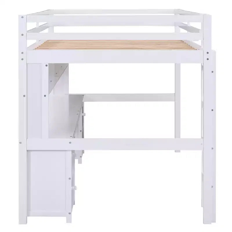 Lit mezzanine Whisen 78,4 L x 57,6 l po taille Full avec bureau, armoires, tiroirs et plateau de chevet, station de recharge intégrée, rangement multiple