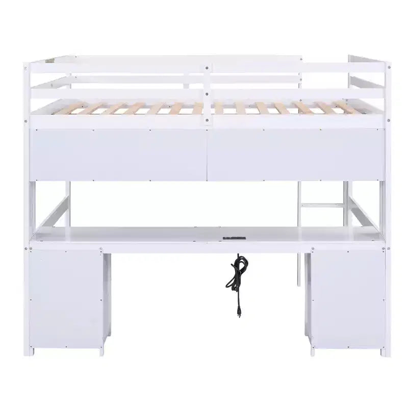 Lit mezzanine Whisen 78,4 L x 57,6 l po taille Full avec bureau, armoires, tiroirs et plateau de chevet, station de recharge intégrée, rangement multiple