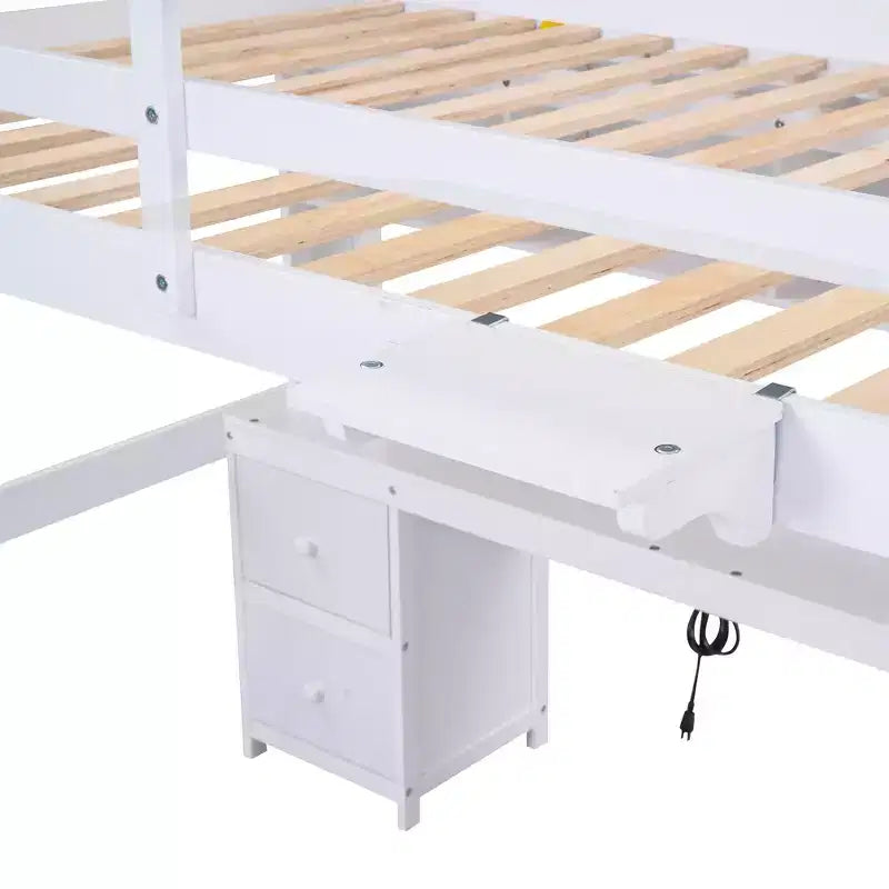 Lit mezzanine Whisen 78,4 L x 57,6 l po taille Full avec bureau, armoires, tiroirs et plateau de chevet, station de recharge intégrée, rangement multiple