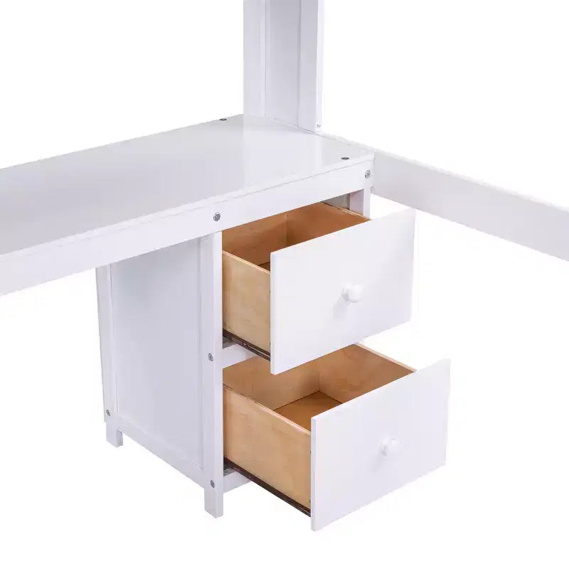 Lit mezzanine Whisen 78,4 L x 57,6 l po taille Full avec bureau, armoires, tiroirs et plateau de chevet, station de recharge intégrée, rangement multiple