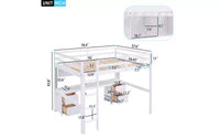 Lit mezzanine Whisen 78,4 L x 57,6 l po taille Full avec bureau, armoires, tiroirs et plateau de chevet, station de recharge intégrée, rangement multiple