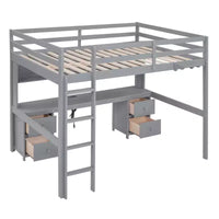 Lit mezzanine Whisen 78,4 L x 57,6 l po taille Full avec bureau, armoires, tiroirs et plateau de chevet, station de recharge intégrée, rangement multiple