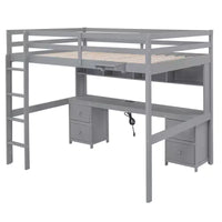 Lit mezzanine Whisen 78,4 L x 57,6 l po taille Full avec bureau, armoires, tiroirs et plateau de chevet, station de recharge intégrée, rangement multiple