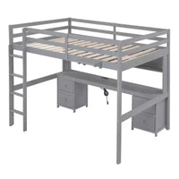 Lit mezzanine Whisen 78,4 L x 57,6 l po taille Full avec bureau, armoires, tiroirs et plateau de chevet, station de recharge intégrée, rangement multiple