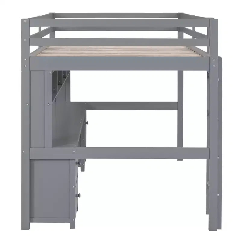 Lit mezzanine Whisen 78,4 L x 57,6 l po taille Full avec bureau, armoires, tiroirs et plateau de chevet, station de recharge intégrée, rangement multiple