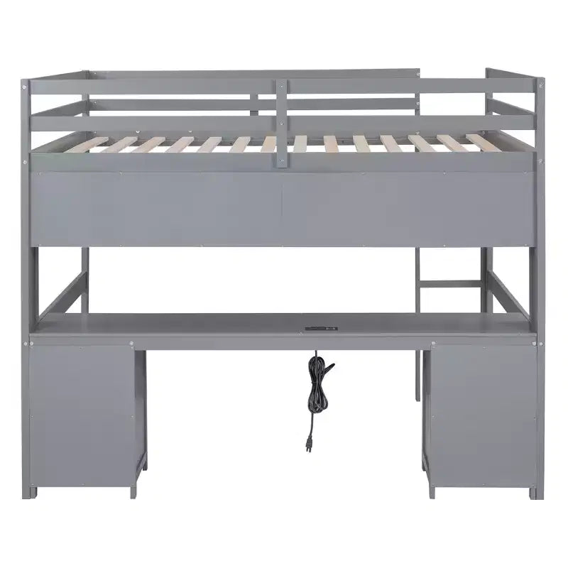 Lit mezzanine Whisen 78,4 L x 57,6 l po taille Full avec bureau, armoires, tiroirs et plateau de chevet, station de recharge intégrée, rangement multiple