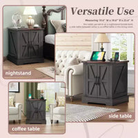 Table d'appoint de canapé polyvalente 19,6L en noyer avec portes de grange et charnières rétro pour chambre, salon, gris