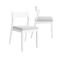 Plank+Beam Lot de 2 chaises de salle à manger modernes, Chaise de cuisine avec siège rembourré, Chaise rembourrée en bois massif pour bureau et salon, Blanc/Crème
