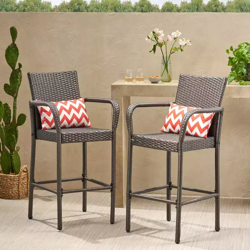 GDFStudio Conquista Tabourets de bar d'extérieur en osier 30 pouces (lot de 2)