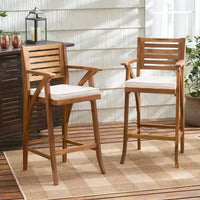 GDFStudio Baia Tabourets de bar d'extérieur en bois d'acacia de 74 cm avec coussin (Lot de 2)