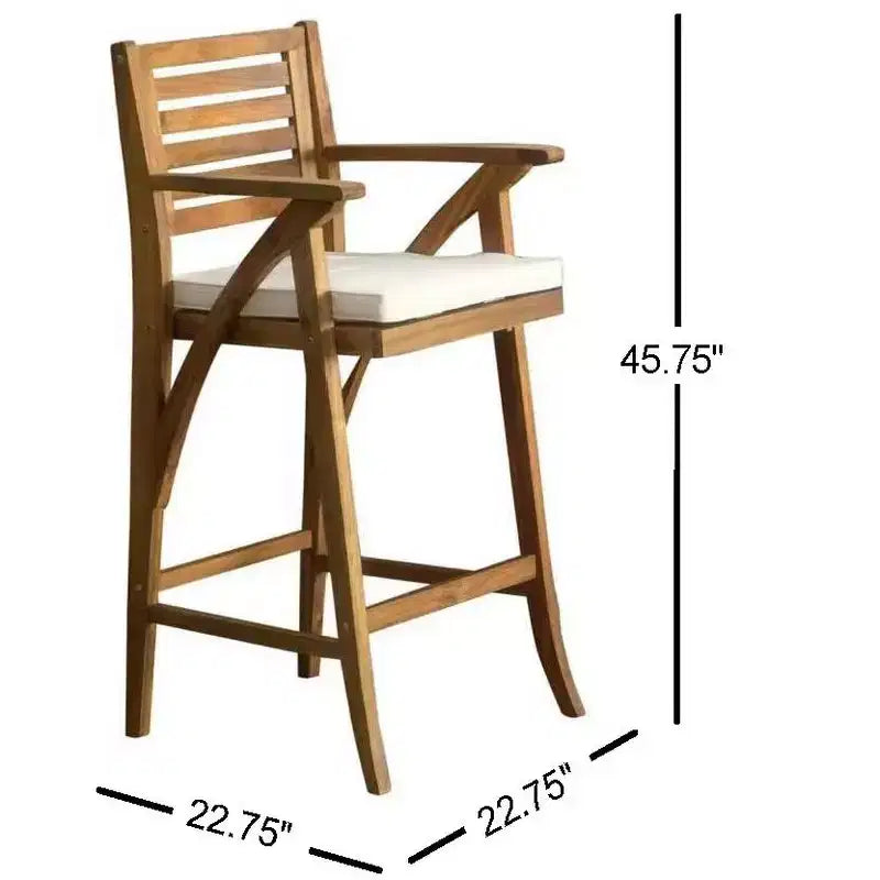 GDFStudio Baia Tabourets de bar d'extérieur en bois d'acacia de 74 cm avec coussin (Lot de 2)