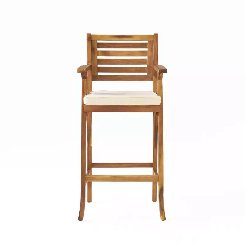 GDFStudio Baia Tabourets de bar d'extérieur en bois d'acacia de 74 cm avec coussin (Lot de 2)