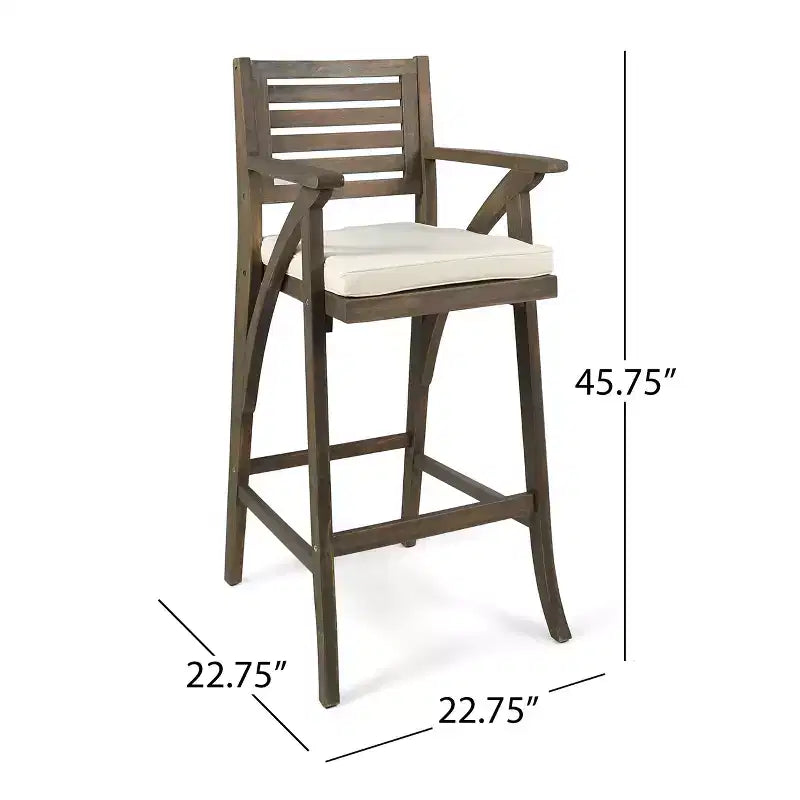 GDFStudio Baia Tabourets de bar d'extérieur en bois d'acacia de 74 cm avec coussin (Lot de 2)