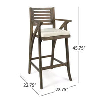 GDFStudio Baia Tabourets de bar d'extérieur en bois d'acacia de 74 cm avec coussin (Lot de 2)