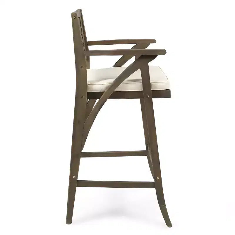 GDFStudio Baia Tabourets de bar d'extérieur en bois d'acacia de 74 cm avec coussin (Lot de 2)