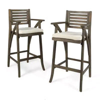 GDFStudio Baia Outdoor Acacia Wood 29 Inch Barstools with Cushion (Set of 2)