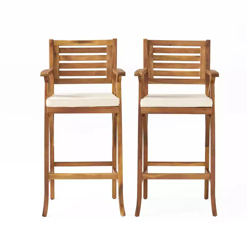 GDFStudio Baia Tabourets de bar d'extérieur en bois d'acacia de 74 cm avec coussin (Lot de 2)