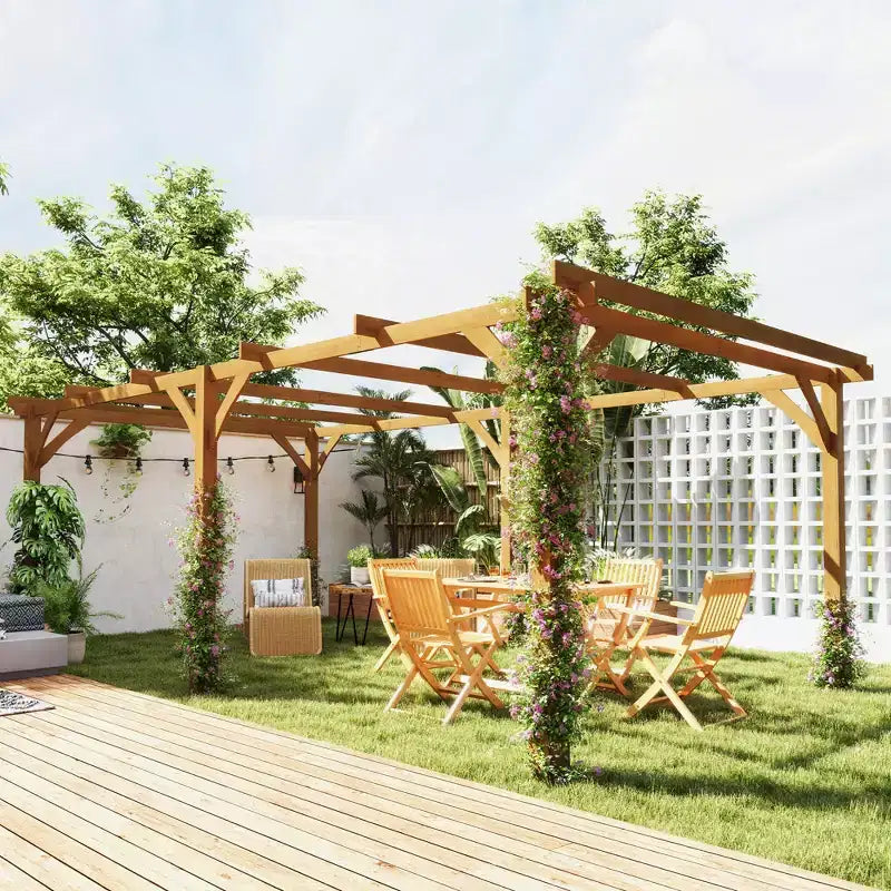 Pergola d'extérieur Outsunny, Tonnelle en bois avec treillis pour vigne et structure stable, Marron foncé