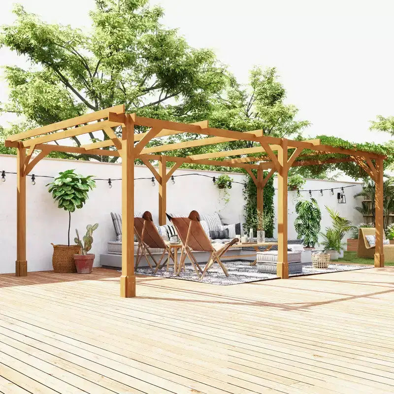 Pergola d'extérieur Outsunny, Tonnelle en bois avec treillis pour vigne et structure stable, Marron foncé