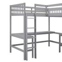 Whisen Lit mezzanine en bois en forme de L, taille double, 119 po L x 79,5 po l, avec échelle et 2 bureaux intégrés en forme de L