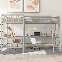 Whisen Lit mezzanine en bois en forme de L, taille double, 119 po L x 79,5 po l, avec échelle et 2 bureaux intégrés en forme de L