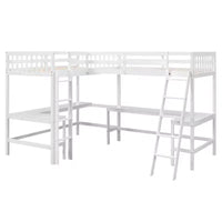 Whisen Lit mezzanine en bois en forme de L, taille double, 119 po L x 79,5 po l, avec échelle et 2 bureaux intégrés en forme de L
