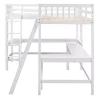 Whisen Lit mezzanine en bois en forme de L, taille double, 119 po L x 79,5 po l, avec échelle et 2 bureaux intégrés en forme de L