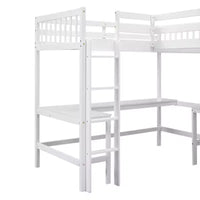 Whisen Lit mezzanine en bois en forme de L, taille double, 119 po L x 79,5 po l, avec échelle et 2 bureaux intégrés en forme de L