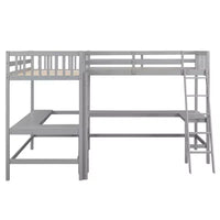 Whisen Lit mezzanine en bois en forme de L, taille double, 119 po L x 79,5 po l, avec échelle et 2 bureaux intégrés en forme de L