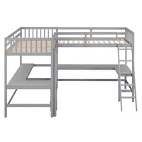 Whisen Lit mezzanine en bois en forme de L, taille double, 119 po L x 79,5 po l, avec échelle et 2 bureaux intégrés en forme de L