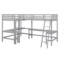 Whisen Lit mezzanine en bois en forme de L, taille double, 119 po L x 79,5 po l, avec échelle et 2 bureaux intégrés en forme de L